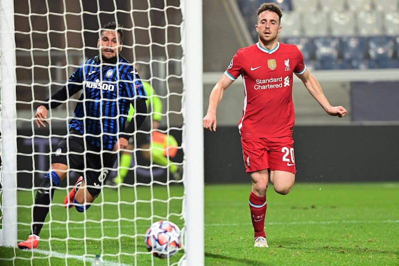 Diogo Jota scored his first hat-trick in Liverpool colours against Atalanta. AFP