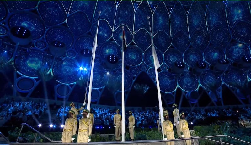 Flag-raising at the opening ceremony of Expo 2020 Dubai on Thursday.