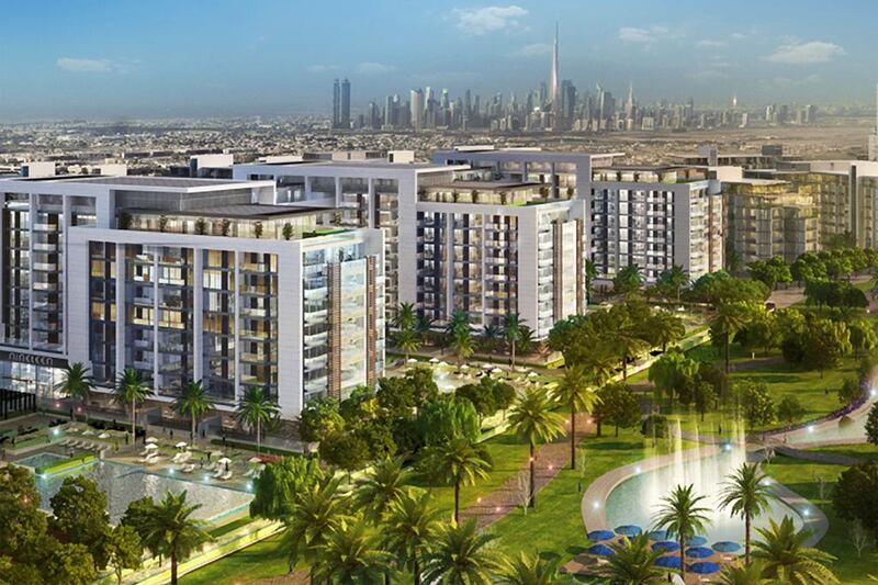Construction at a second apartment community, Acacia 1, inside Dubai Hills is due to start soon. Above, a rendering of Acacia 1. Courtesy Emaar