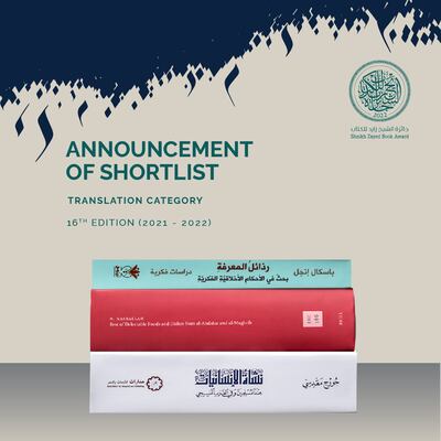 The shortlist for the Sheikh Zayed Book Award 2022's Translation category. Photo: Sheikh Zayed Book Award