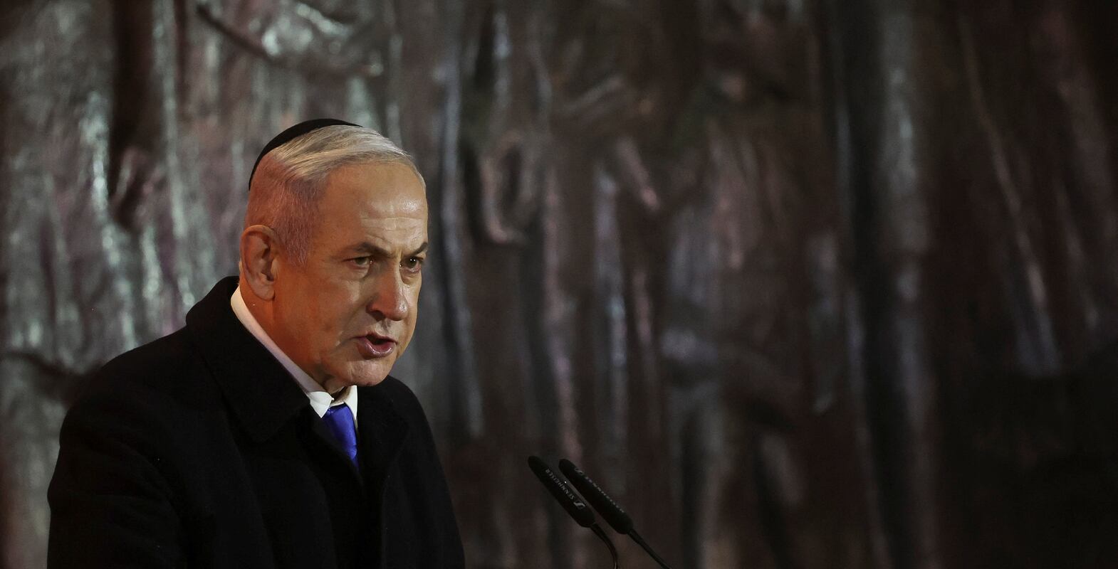 Israeli Prime Minister Benjamin Netanyahu speaks during the opening ceremony marking Israel's national Holocaust Remembrance Day at Yad Vashem, the World Holocaust Remembrance Center, in Jerusalem May 5, 2024. Reuters