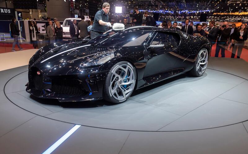 epaselect epa07415483 The new Bugatti La Voiture Noire is presented during the first media day at the 89th Geneva International Motor Show in Geneva, Switzerland, 05 March 2019. The Motor Show will open its gates to the public from 07 to 17 March presenting more than 180 exhibitors and more than 100 World and European premieres.  EPA/MARTIAL TREZZINI