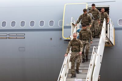 British soldiers land at RAF Brize Norton, in Oxfordshire, England. RAF / Ministry of Defence via AP)