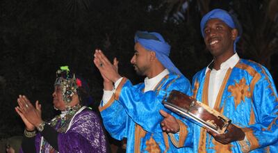 The Tisint band from the central city of Tata performs the traditional Amazigh art of ahwach – a style of collective dancing and singing – in Agadir on January 9. Photo: Elkhalil Elomari