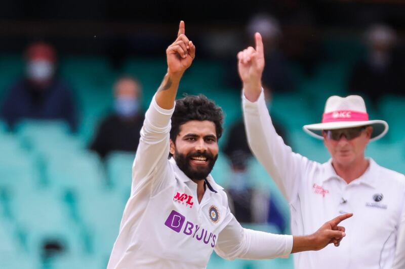 India bowler Ravindra Jadeja celebrates after dismissing Australia's Nathan Lyon. AFP