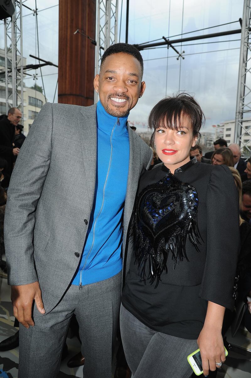 PARIS, FRANCE - JANUARY 16:  (L-R) Will Smith and Lily Allen attend the Louis Vuitton Menswear Fall/Winter 2014-2015 Show as part of Paris Fashion Week on January 16, 2014 in Paris, France.  (Photo by Pascal Le Segretain/Getty Images)