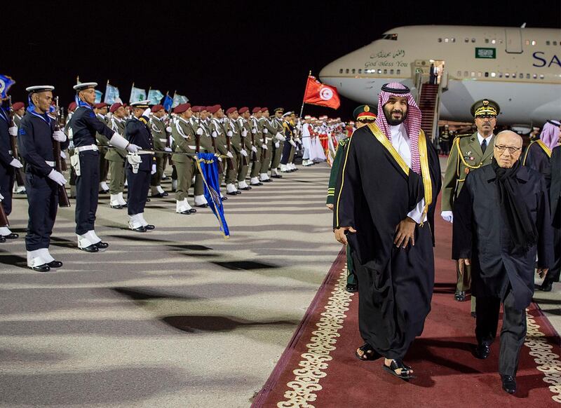 Saudi Crown Prince Mohammad Bin Salman with Tunisian President Beji Caid Essebsi. AFP