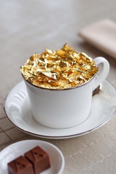 Armani Lounge - Gold  flake Cappuccino. Courtesy of Armani Hotels *** Local Caption ***  Armani Lounge - Gold Cappuccino (2).JPG