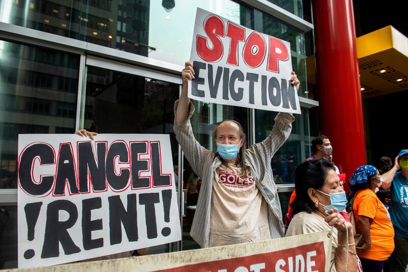 People protest in favour of a moratorium on evictions at a rally in New York City on August  4. AP Photo