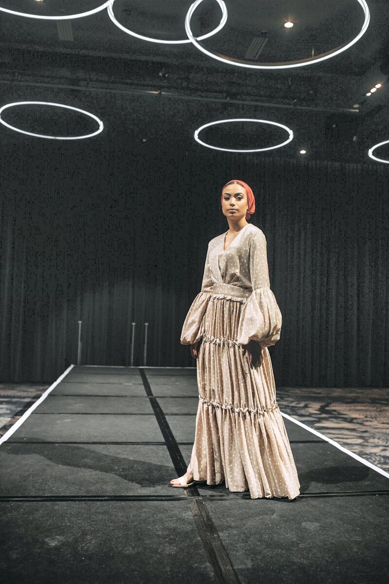 An outfit by Dusty Pink, presented at a digital modestwear runway show during Melbourne Fashion Week. Photo courtesy Modest Fashion Runways 