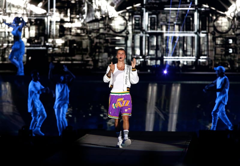 Dubai, United Arab Emirates, May 06, 2017: Justin Bieber performs in concert on Saturday, May. 06, 2017, at the Autism Rocks Arena in Dubai. Chris Whiteoak for The National *** Local Caption ***  CW_0605_JustinBieber_17.JPG