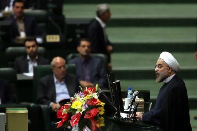 Iran's new president Hassan Rouhani introduces his ministers in the Tehran parliament.
