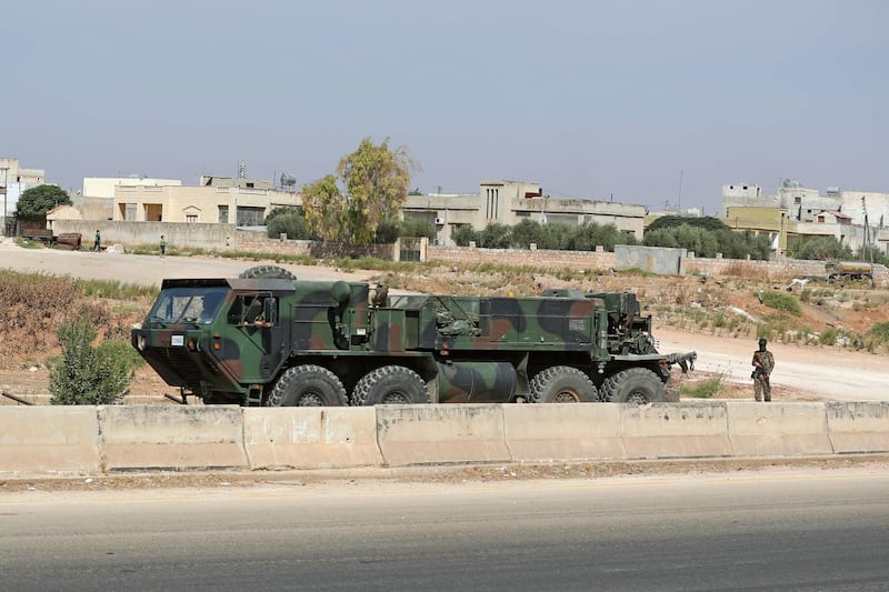 A Turkish military vehicle is pictured near the town of Maar Hitat in Syria's northern Idlib province.  AFP