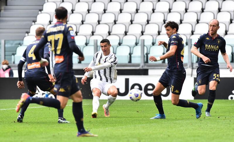 Juventus' Cristiano Ronaldo shoots at goal. Reuters