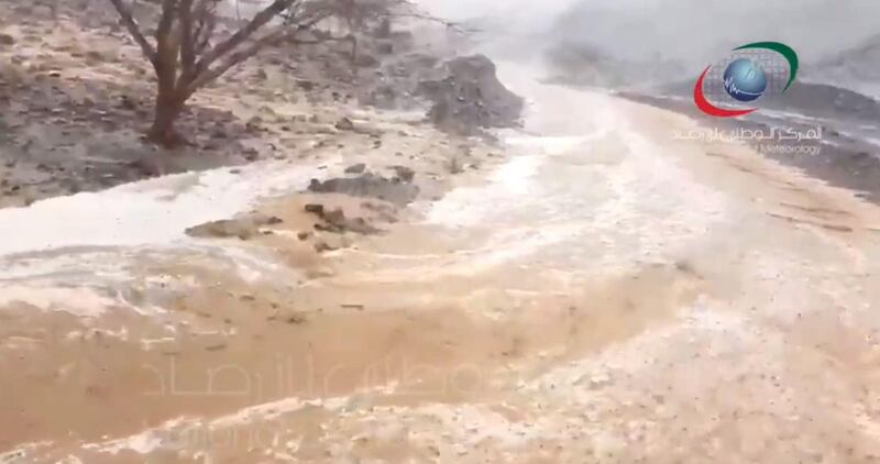 Screen grab of a video shared by the National Centre of Meteorology and Seismology showing heavy rains lashing the northern emirates. Courtesy NCMS