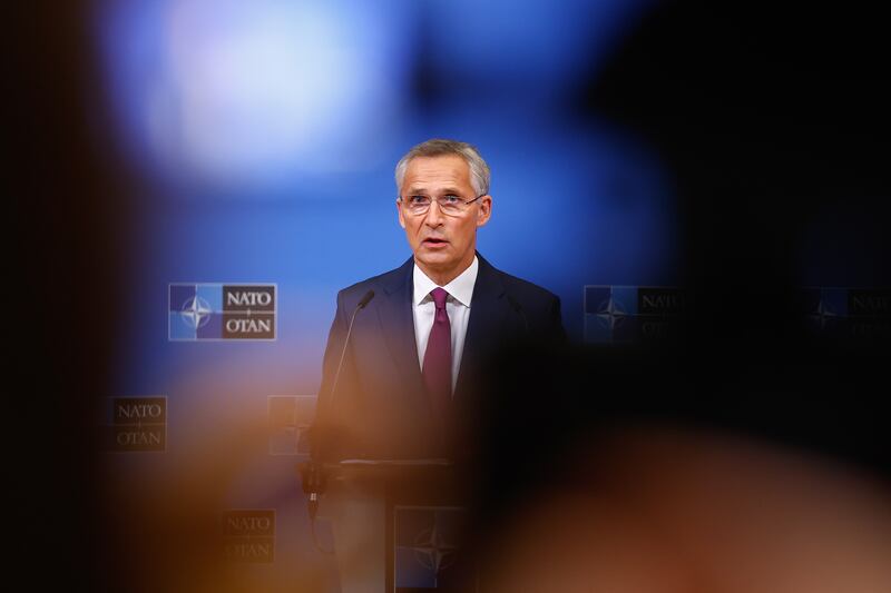 Nato Secretary General Jens Stoltenberg gives a press conference at the alliance's headquarters in Brussels on Thursday. EPA