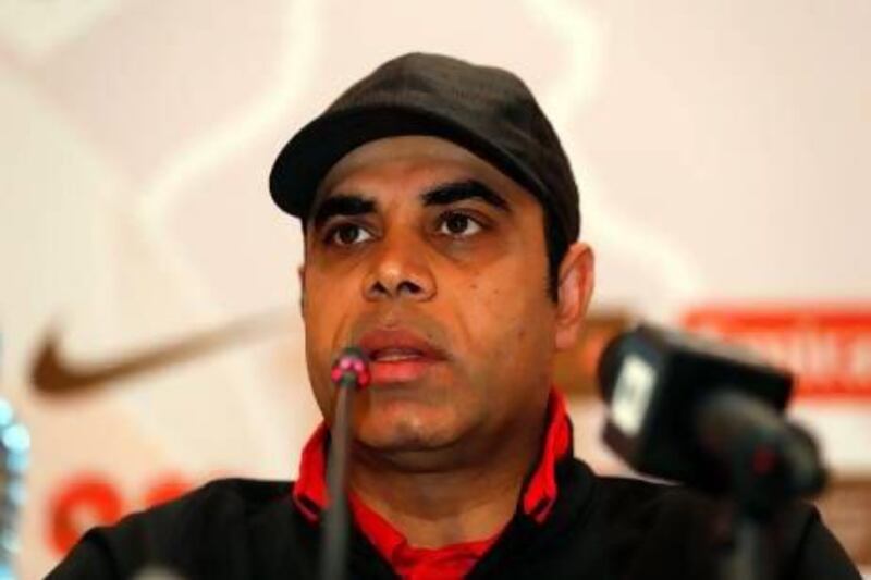 Coach of United Arab Emirates national soccer team Mahdi Ali attends a news conference before their Gulf Cup Championship soccer match against Bahrain in Manama on January 7, 2013. Fadi Al-Assaad / Reuters