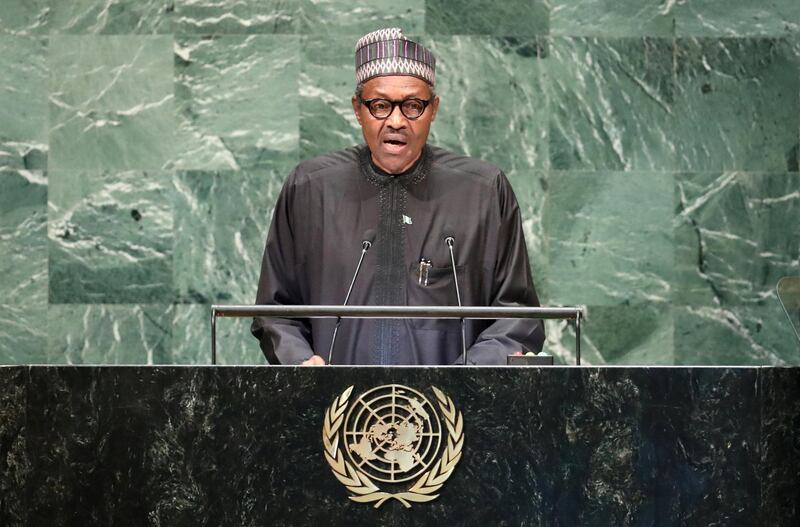 FILE PHOTO: Nigeria's President Muhammadu Buhari addresses the 73rd session of the United Nations General Assembly at U.N. headquarters in New York, U.S., September 25, 2018. REUTERS/Carlo Allegri/File Photo