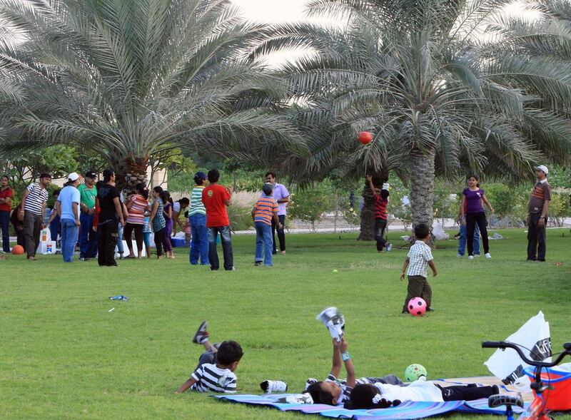 Eid Al Adha is traditionally a time when families and friends gather to celebrate the festivities together. Seen here are residents at Khalifa park in Abu Dhabi during Eid Al Adha. Ravindranath K / The National  