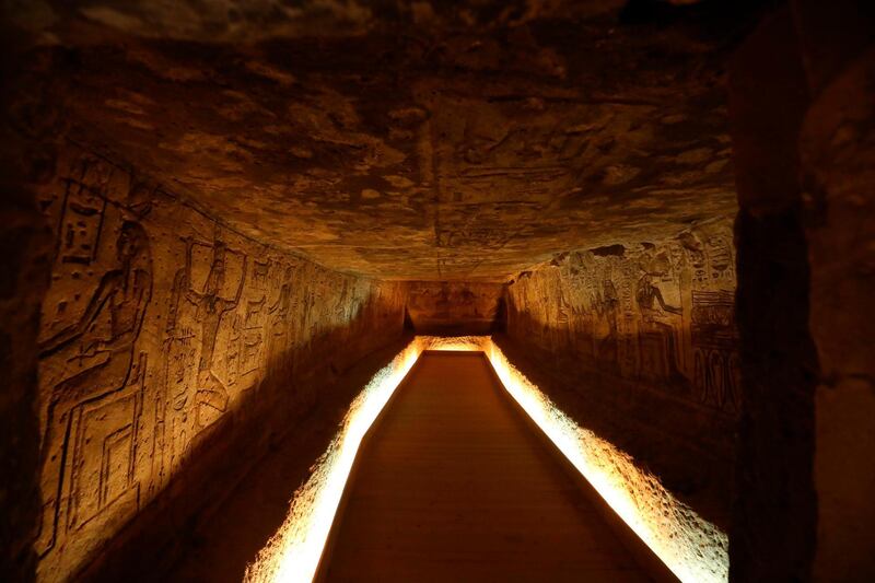 Hieroglyphs at the Great Temple of Abu Simbel, south of Aswan in upper Egypt.  AFP