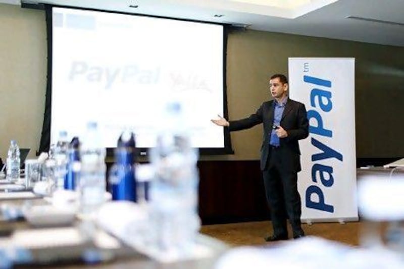 Elias Ghanem, managing director of Paypal Middle East and North Africa, announces the launch of Paypal's Middle East operations. Sarah Dea / The National