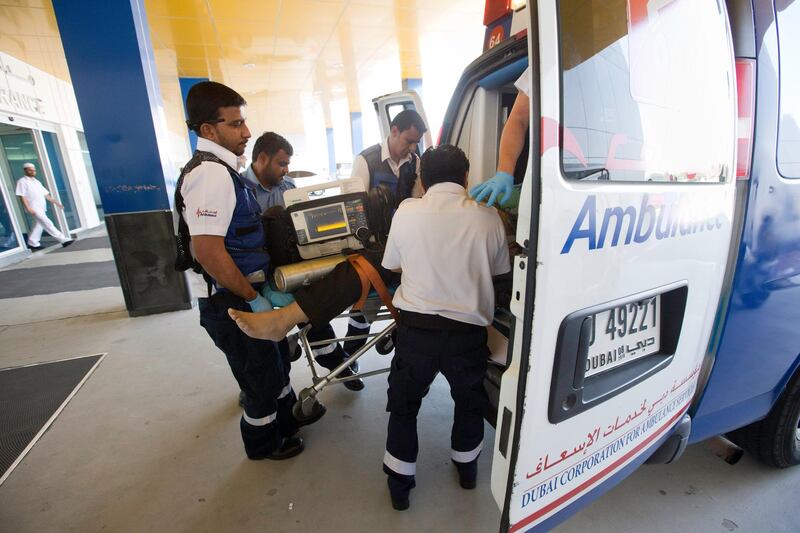 Dubai, United Arab Emirates, Mar 03, 2014 - ' ATTENTION EDITORS- THIS PATIENT DIED - 2:22pm - A patient arrives at the Trauma Centre of Rashid hospital. ( Jaime Puebla / The National Newspaper ) Jen Bell - National