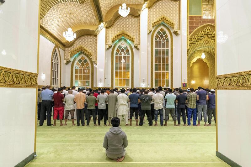 DUBAI, UNITED ARAB EMIRATES. 17 MAY 2018. The first morning prayer of Ramadan for 2018 at the Al Salam Mosque in Al Barsha 2. (Photo: Antonie Robertson/The National) Journalist: None. Section: National.
