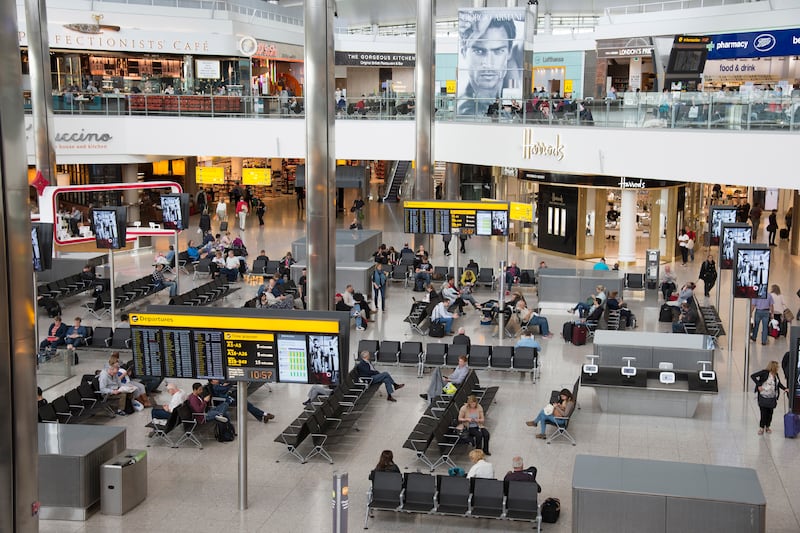 Terminal 2 interior of building at London Heathrow Airport UK. (Photo by: Education Images/UIG via Getty Images) *** Local Caption ***  bz13se-heathrow-passengers.jpg