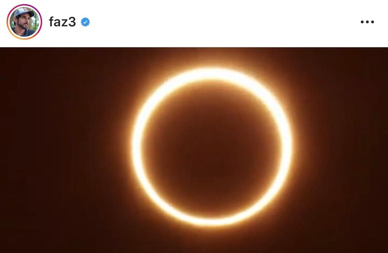 The solar eclipse shared by Sheikh Hamdan on his Instagram page.