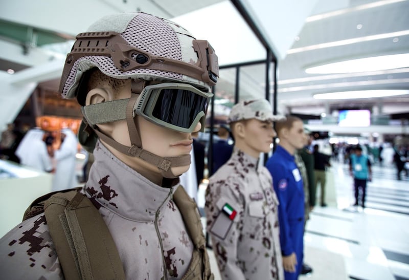 Abu Dhabi, United Arab Emirates, February 24, 2020.  The Unmanned Systems Exhibition and Conference (UMEX 2020) and Simulation Exhibition and Conference (SimTEX 2020).
--  The latest lightweight and rugged uniforms were featured in the show.
Victor Besa / The National
Section:  NA
Reporter:  None