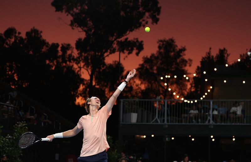 Sebastian Korda serves to Novak Djokovic. Reuters