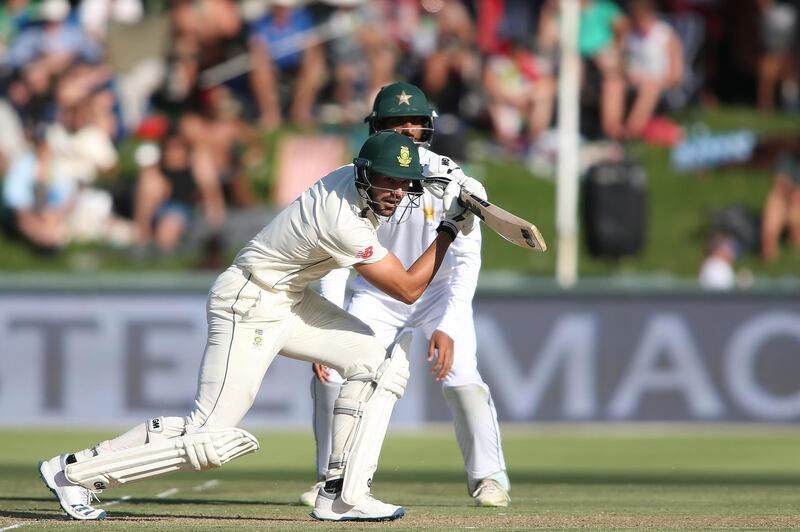 CAPE TOWN, SOUTH AFRICA - JANUARY 03: Aiden Markram of South Africa drives a delivery during day 1 of the 2nd Castle Lager Test match between South Africa and Pakistan at PPC Newlands on January 03, 2019 in Cape Town, South Africa. (Photo by Shaun Roy/Gallo Images/ Getty Images)