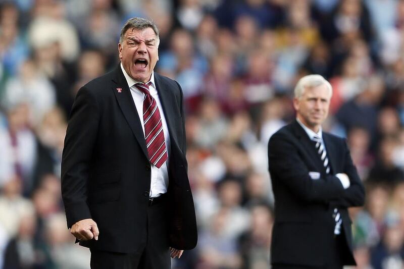 West Ham manager Sam Allardyce, left, is perilously close to tarnishing his reputation as insurance against relegation. Stefan Wermuth / Reuters