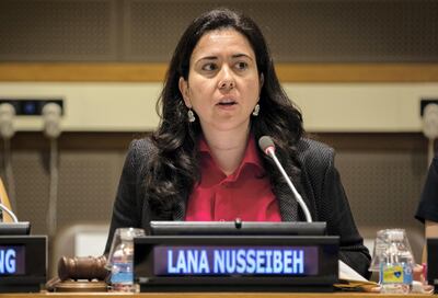 UNITED NATIONS, NEW YORK, NY, UNITED STATES - 2016/05/13: Lana Nusseibeh , Permanent Representative of the United Arab Emirates to the United Nations participated on the a high - level briefing on behalf of Every Woman Every Child  Everywhere, and the 5 - year implementation plan to address the health needs of women and children in humanitarian and fragile settings today at the UN Headquarters in New York. (Photo by Luiz Rampelotto/Pacific Press/LightRocket via Getty Images)