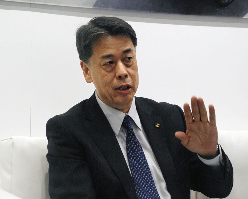 Nissan Motor Co. senior executive Makoto Uchida speaks to media at Shanghai International Automobile Industry Exhibition in Shanghai, China April 16, 2019, in this photo taken by Kyodo. Picture taken April 16, 2019.  Mandatory credit Kyodo/via REUTERS ATTENTION EDITORS - THIS IMAGE WAS PROVIDED BY A THIRD PARTY. MANDATORY CREDIT. JAPAN OUT. NO COMMERCIAL OR EDITORIAL SALES IN JAPAN.