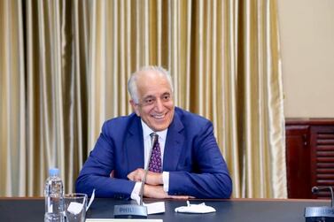 US Special Envoy Zalmay Khalilzad held in Doha, Qatar, to advance peace negotiations between Kabul and the Taliban. High Council for National Reconciliation Press Office/Handout via Reuters