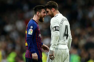 Lionel Messi and Sergio Ramos will not square off on October 26 after the clasico between Barcelona and Real Madrid was postponed. AP Photo