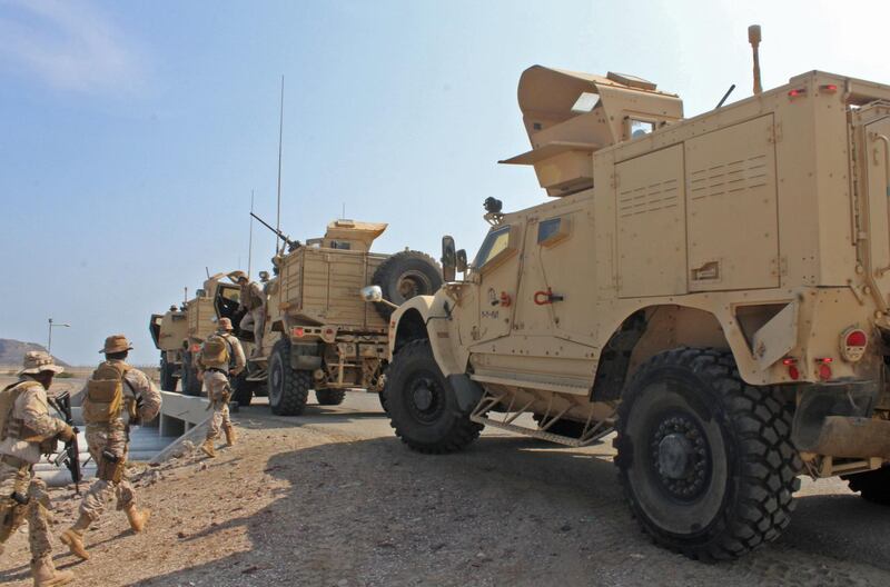 Soldiers loyal to Saudi-led coalition forces are seen in Aden.