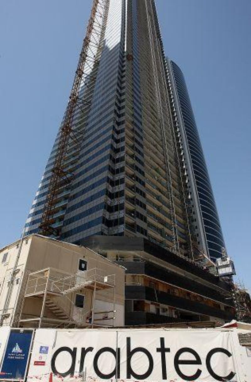 DUBAI, UNITED ARAB EMIRATES, Mar 19 : Under construction Ocean Heights Tower by Arabtec at Dubai Marina in Dubai. (Pawan Singh / The National) For Business Stock