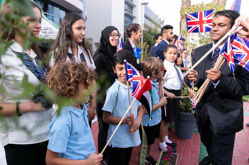 DUBAI, UNITED ARAB EMIRATES - March 23 2019.

Students from GEMS Wellington School await the arrival of  His Royal Highness The Prince Edward, Earl of Wessex; Chair of The Duke of Edinburgh’s International Award Foundation.

The Duke of Edinburgh’s International Award held its first ever UAE Gold Award Ceremony. Hosted by GEMS Wellington International School, 29 young people from eight schools were recognised and presented with the top international honour, receiving their Gold Award from His Royal Highness The Prince Edward, Earl of Wessex; Chair of The Duke of Edinburgh’s International Award Foundation.

 (Photo by Reem Mohammed/The National)

Reporter: 
Section:  NA