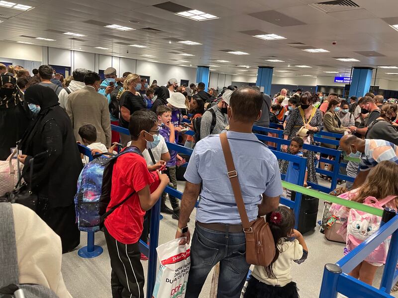 Queues for arriving passengers at Manchester Airport. Twitter