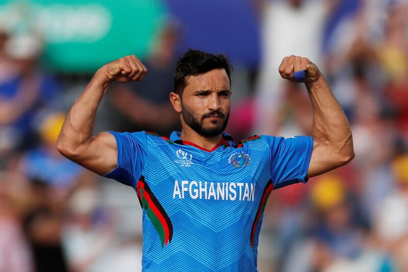 Cricket - ICC Cricket World Cup - Afghanistan v Australia - The County Ground, Bristol, Britain - June 1, 2019   Afghanistan's Gulbadin Naib celebrates the wicket of Australia's Aaron Finch      Action Images via Reuters/Paul Childs