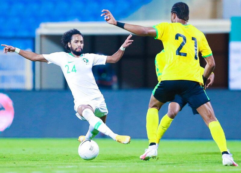 Saudi Arabia in action against Jamaica in November, 2020. Courtesy SAFF