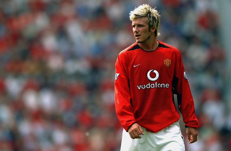MANCHESTER - AUGUST 17:  David Beckham of Manchester United during the Manchester United v West Bromwich Albion FA Barclaycard Premiership match played at Old Trafford in Manchester, England on August 17, 2002. (Photo by Shaun Botterill/Getty Images)