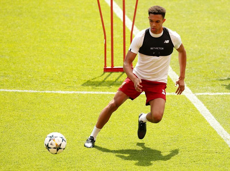 Liverpool's Trent Alexander-Arnold during training. Andrew Yates / Reuters