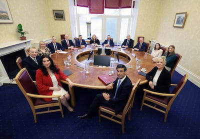 Prime Minister Rishi Sunak and Northern Ireland Secretary Chris Heaton-Harris meet First Minister Michelle O'Neill, Deputy First Minister Emma Little-Pengelly and members of the newly formed Stormont Executive. PA 

