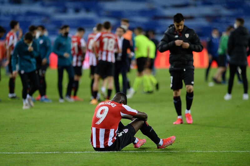 Athletic Bilbao's Spanish forward Inaki Williams looks dejected at the final whistle. AFP