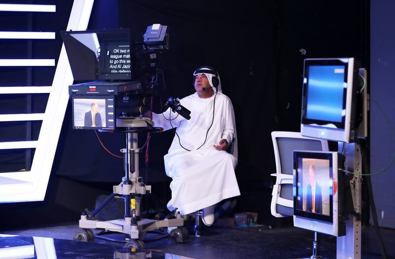 A camera operator during the recording of The UAE Football Show at Dubai Media Inc HQ in Dubai. Pawan Singh / The National 