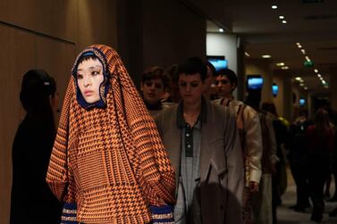 A model backstage at the Vivienne Westwood show as part of Paris Fashion Week. Getty