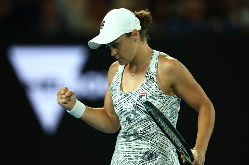 Ashleigh Barty after winning a point during her women's singles final against Danielle Collins in the Australian Open at Melbourne Park. Getty